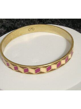 Lee Angel Gold-Plated Pink & Cream Geometric Brass Bangle Bracelet